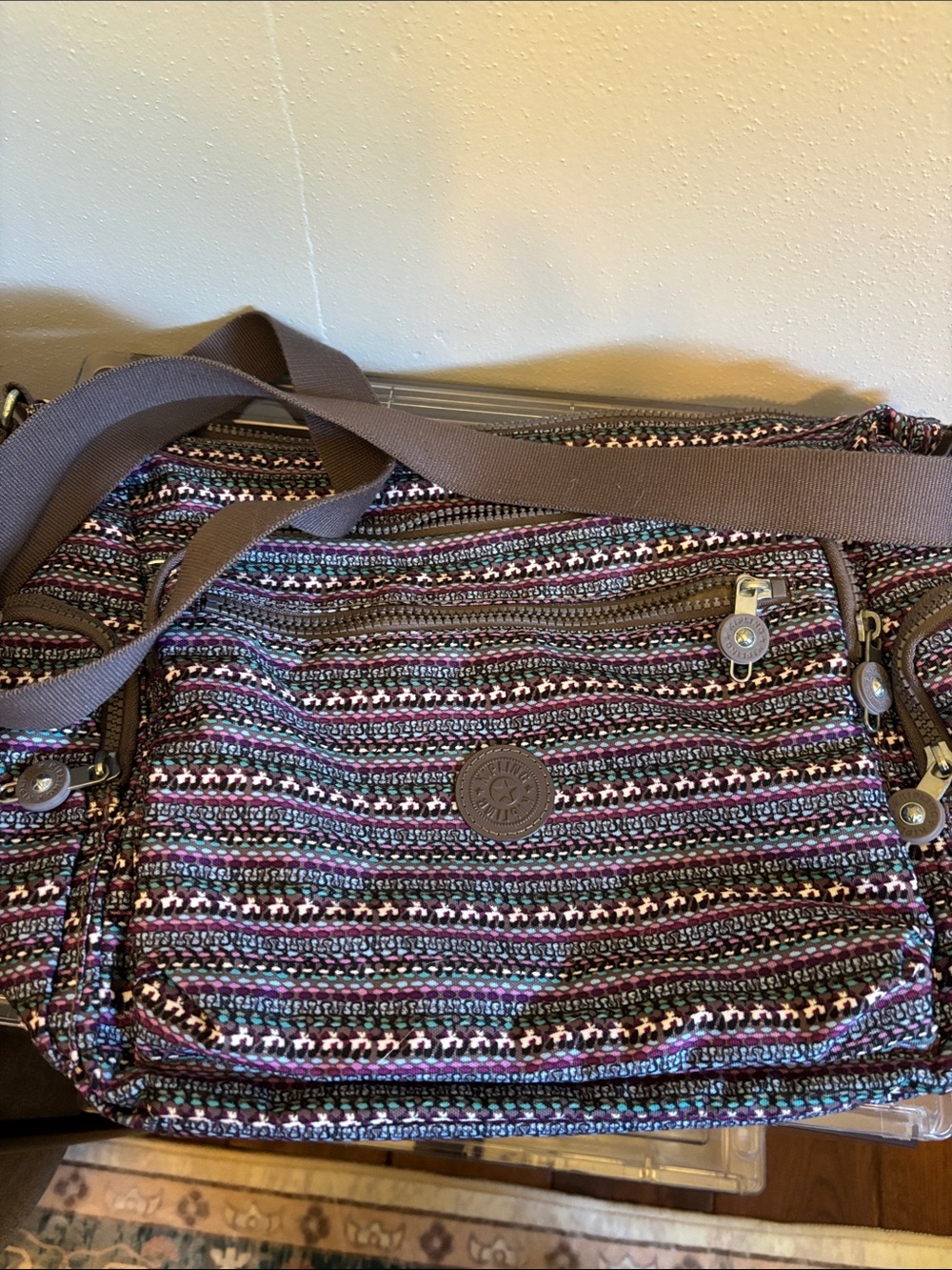 Woven Multi-Stripe Crossbody Bag - Brown Strap Kipling
